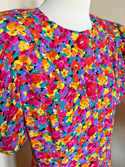 Vintage Raul Blanco 100% Silk Dress Size 12 Vibrant Floral 1980s Pink Purple