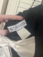 Vintage 80s Roberta Prom Party Dress Black & White Bows Princess Ruffles 9/10