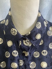 Vtg 80s Da-Rue Draper’s & Damon’s Navy Medallion Paisley Blouse Shirt 14P USA