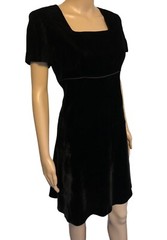vtg Donna Ricco Black Velvet Dress Sz 10P Back Satin Buttons/Bow A-Line Formal