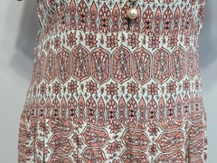 Vintage 1940s Pink Buddha Stained Glass Novelty Print Dress (B-39″ W-30″ H-38″)
