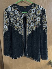 Vintage Fully Beaded/Sequined 100% Silk Jacket /Rayon lining, made in India, Lg