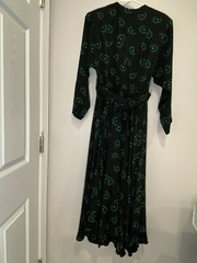 Vintage 100% Silk 80s Raul Blanco Dress Black & Green Flower Dress Sz 12