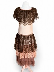 🎥 1920s Vintage Tiered Lace Dress Paramount Studios Silent Film Era 20s Actress