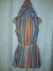 Vintage 70s Terry Cloth Rainbow Stripes Hooded Swim Cover-up Robe Tex M EUC