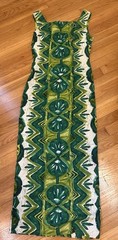 Vintage 60s Malihini Hawaiian Tiki Tank Kapa Polynesian Leaf Print Dress XXS