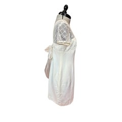 Ivory Lace Illusion Mini Dress 90s Donna Ricco Petite 8 Bridal Bow Back Slip