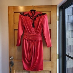Saint Romei Vintage 1980’s Beautiful Silk Red Dress with Exquisite Black Beaded