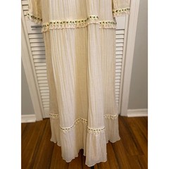 1970s Gauzy Tiered Off-white Maxi Maiden Dress Boho lace trim vintage