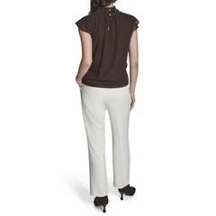 BCBG Women’s Flutter Sleeve Ruffle Mock Neck Printed Blouse Large