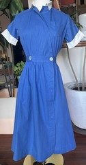 Vintage 1950’s Navy Blue Star Day Dress 100% Cotton Poplin Rockabilly XS EUC