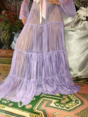 VTG SILKY PURPLE SEE THRU SHEER LAYERS BELL SWEEP NEGLIGEE NIGHTGOWN SISSY OSFM