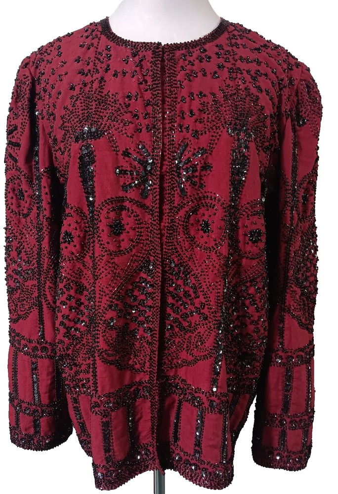 LAURENCE KAZAR L Beaded Jacket Burgundy Evening Formal 42″ Bust