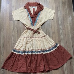 Patio Fiesta Dress VTG 1950s Western Dandees Apricot Cowgirl Brown SZ S/M 14