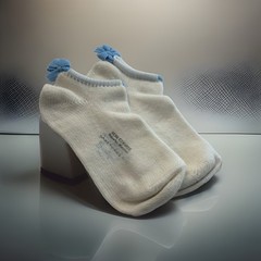 VTG Gean Edwards Socks Acrylic Blue Ribbon Bow Low Ankle 9-11 White 90s 80s USA.