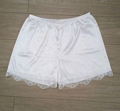 Panties Silky Slip Shorts Pettipants Knickers Nylon 3XL White Lace Trim