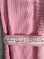 Vintage 60s 70s Pink Ribbed Mod Maxi Long Sheath Dress Crochet Lace Belt M/L