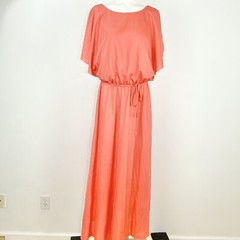 VINTAGE RICH CORAL 70 GODDESSDRAPE MAXI GOWN DRESS SIZE MEDIUM