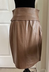 Vintage GENNY Brown Leather Skirt with Zipper, Made In Italy