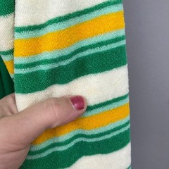 VTG 70s Terry Cloth Robe Green Yellow Striped Maxi Belted Loungewear M-XL Unisex