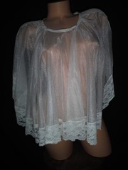 Gorgeous! VTG 50s/60s Sheer Shimmer Caplet/Shawl Lace Trim Lingerie One Sz S,M,L