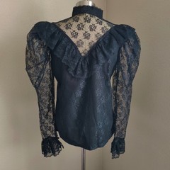 Vintage 70s Victorian Gothic Lace Blouse Leg of Mutton Sleeve Western Collection