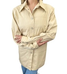 CHANEL Vintage Logo Button Shirt Blouse Long Sleeve Top Cream Cotton Quilting