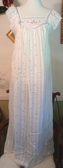 Vtg. Miss Elaine Cotton Blend Blue/Pink Flower Smocked Long Gown Nightgown S/M