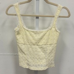 Y2K Edikted Cream Yellow Lace Trim Textured Crop Cami Top XS Coquette Balletcore