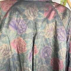Vintage Iridescent Floral Trench Coat, Cottagecore Windbreaker, Size 10