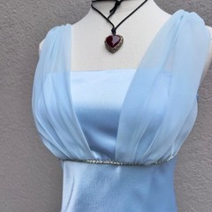 Vintage Y2K Blue Maxi Dress Gown Size XS w/ Bling Prom Glamour