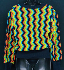 Vintage 1970s colorful rainbow stripe sweater chevron color block crop top shirt