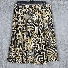 Vtg Escada Skirt US 12 Pleated Midi Animal Print 100% Silk A-Line Lined Luxury