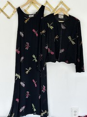 Vintage New Options Butterfly Dragonfly Maxi Dress Jacket Beaded Sequin Medium
