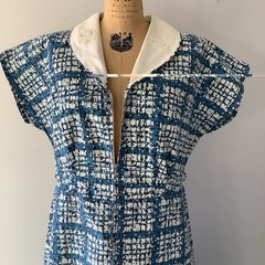 Vintage 1950’s 100% Cotton Novelty Blue Dress Size 26 1/2 Bust 50” Waist 42”