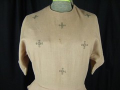 A MINX MODES JR Vtg 50s Pale Pink Wool Rhinestones Dress-Bust 34/2XS-XS,AS-IS