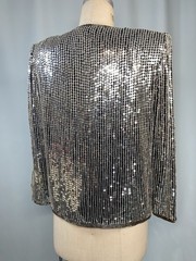 Vintage Sequin Top SIZE SMALL silver jacket STENAY 80s 90s classic formal
