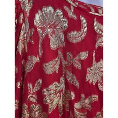 Vintage Raul Blanco Red Gold Metallic Floral Pleated Maxi Dress Evening Gown 12