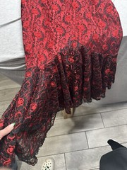 VTG Lilia Smitty Red/Black Lace Fringe Western Goth Long Gown/Dress Size 3/4