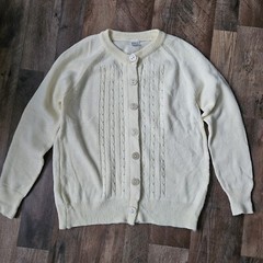 Vintage 60/70s Acrylic Ivory cardigan preppy sweater cable knit Made In Poland