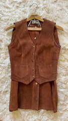 Vintage 1970s Hide-Away Suede Skirt Set, 9/10 (small), Leather, Cognac Brown