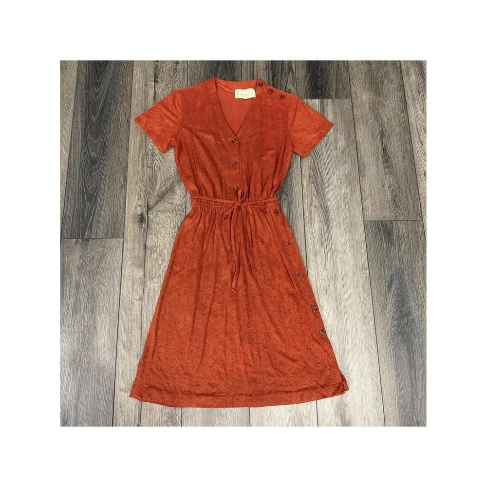 Frederick’s of Hollywood Faux Suede Button Midi Dress Terracotta S Vintage Boho
