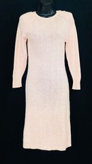 Vintage 1980s pink silk Angora knit dress, light long sleeve sweater pearls XS S