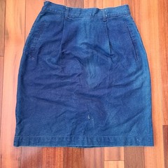 Vintage 80s Jean Denim Perry Ellis Tube Pocket Midi Skirt Grunge Rockstar Goth