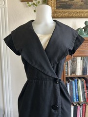 Vintage 1960s 1950s Black Coat Dress Wiggle Pencil Jackie O Chic Midi 32 Waist