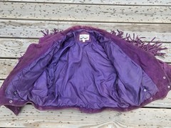 Vintage 80s Yearbook Purple Suede Fringe Jacket Western Cropped Motocycle Coat L