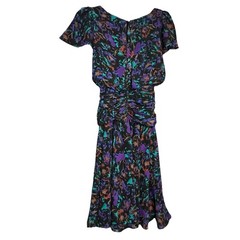 80s 90s Vintage All That Jazz Size S Floral Secretary Dress Gathered Waist