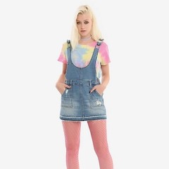 Hot Topic Denim Overall Skirt Skirtall Distressed XS
