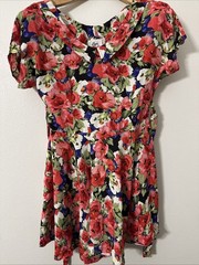 Vintage 1980s Byer Too! Red Pink Purple Floral Swing Dress size 7 Knee Length