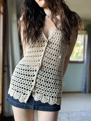 Handmade Crochet Vest Swimsuit Coverup Retro Vintage